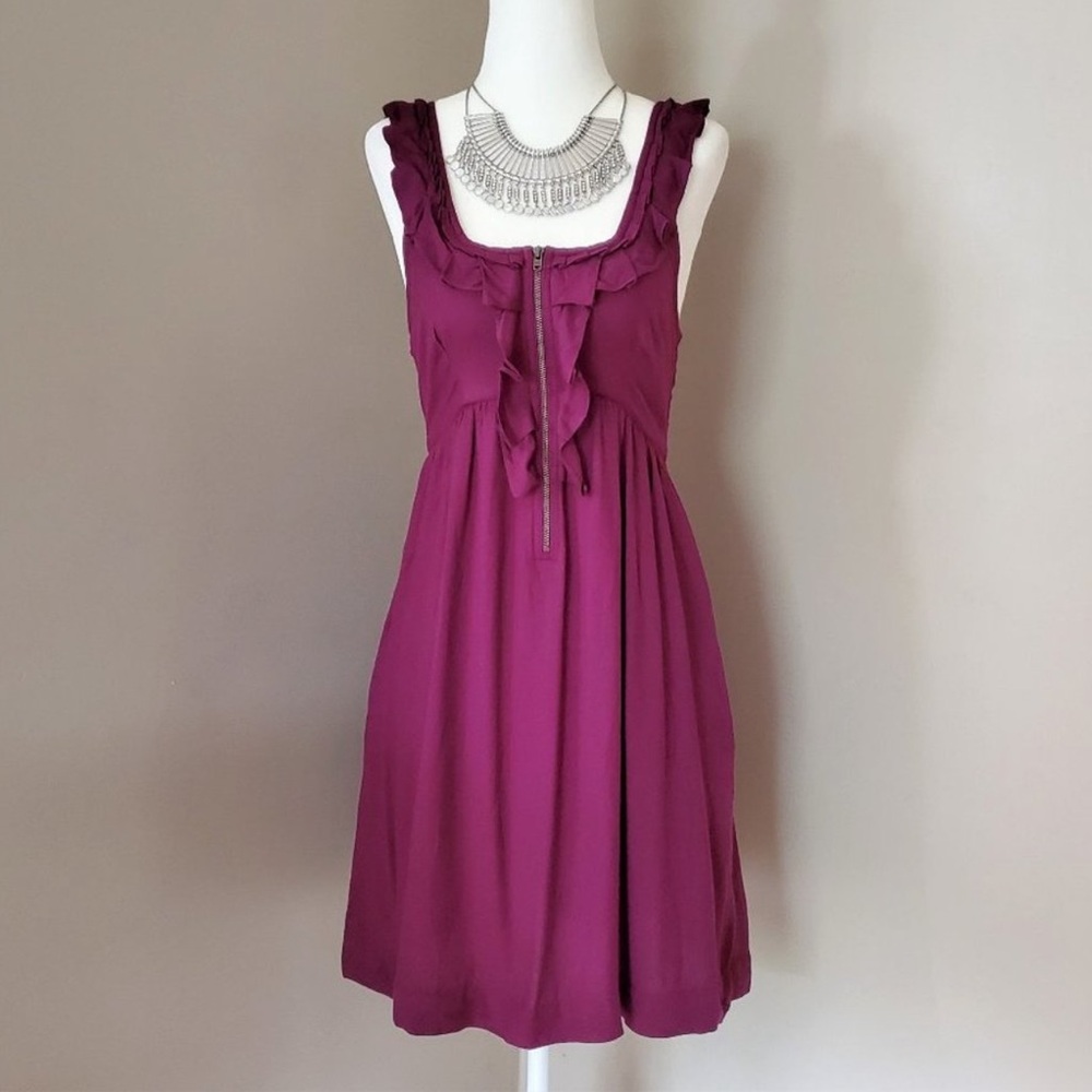 Urban Outfitters Kimchi Blue Purple Eggplant Ruffle Sundress front Zipper Sz XS